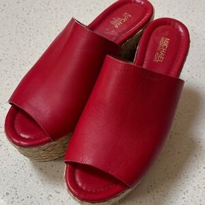 Michael Kors Red Leather Cunningham wedge sandals sz 5 1/2